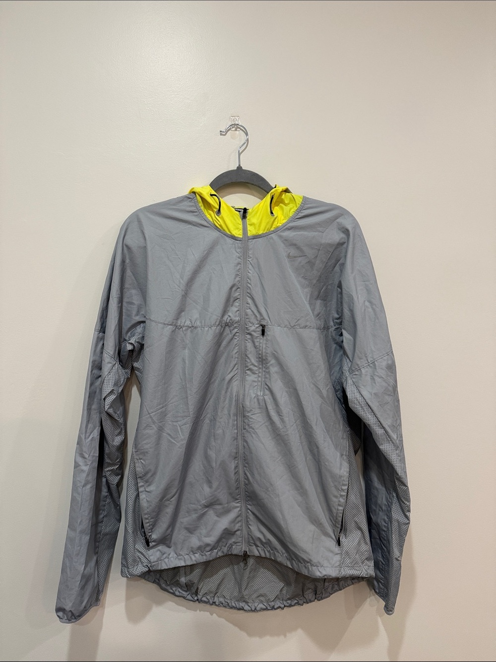 Nike Gray Windbreaker with Neon Yellow Hood